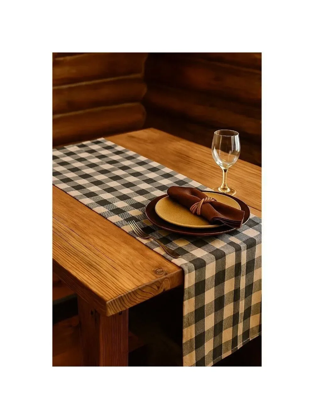 Gray & Cream Buffalo Checkered Cotton Table Runner 12x70 Inches Classic Farmhous